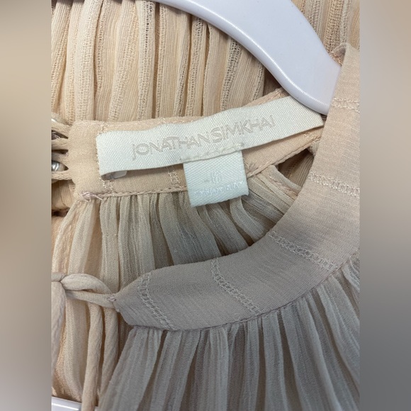 JONATHAN SIMKHAI Ruffle Trim Tiered Hem Stripe Silk Georgette Dress - NE… - Picture 12 of 15